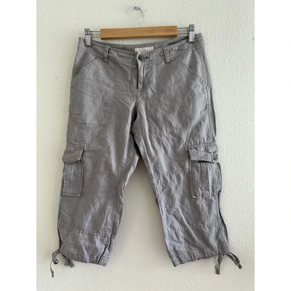 Banana Republic Martin Fit Linen Blend Cargo Capri Pants Gray Size 2P Low Rise